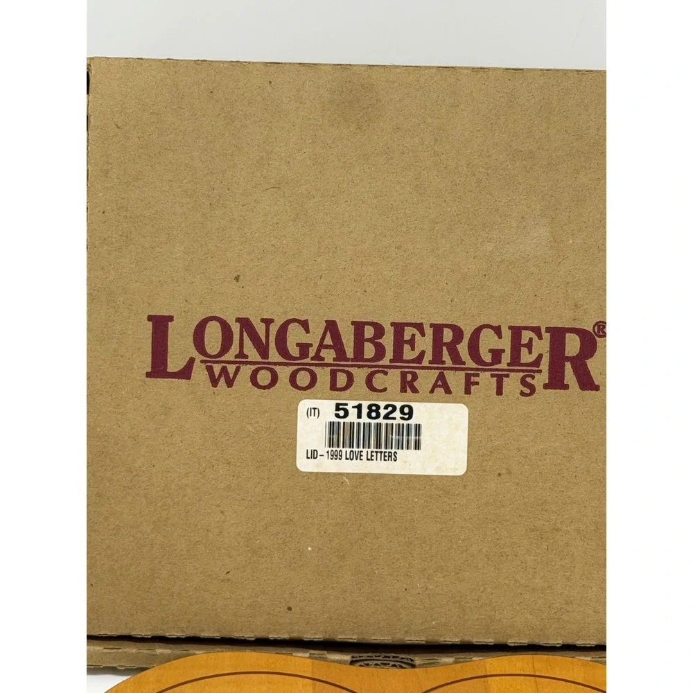 VTG Longaberger Woodcrafts Love Letters Heart Basket Lid Maple Brown 1999 NIB